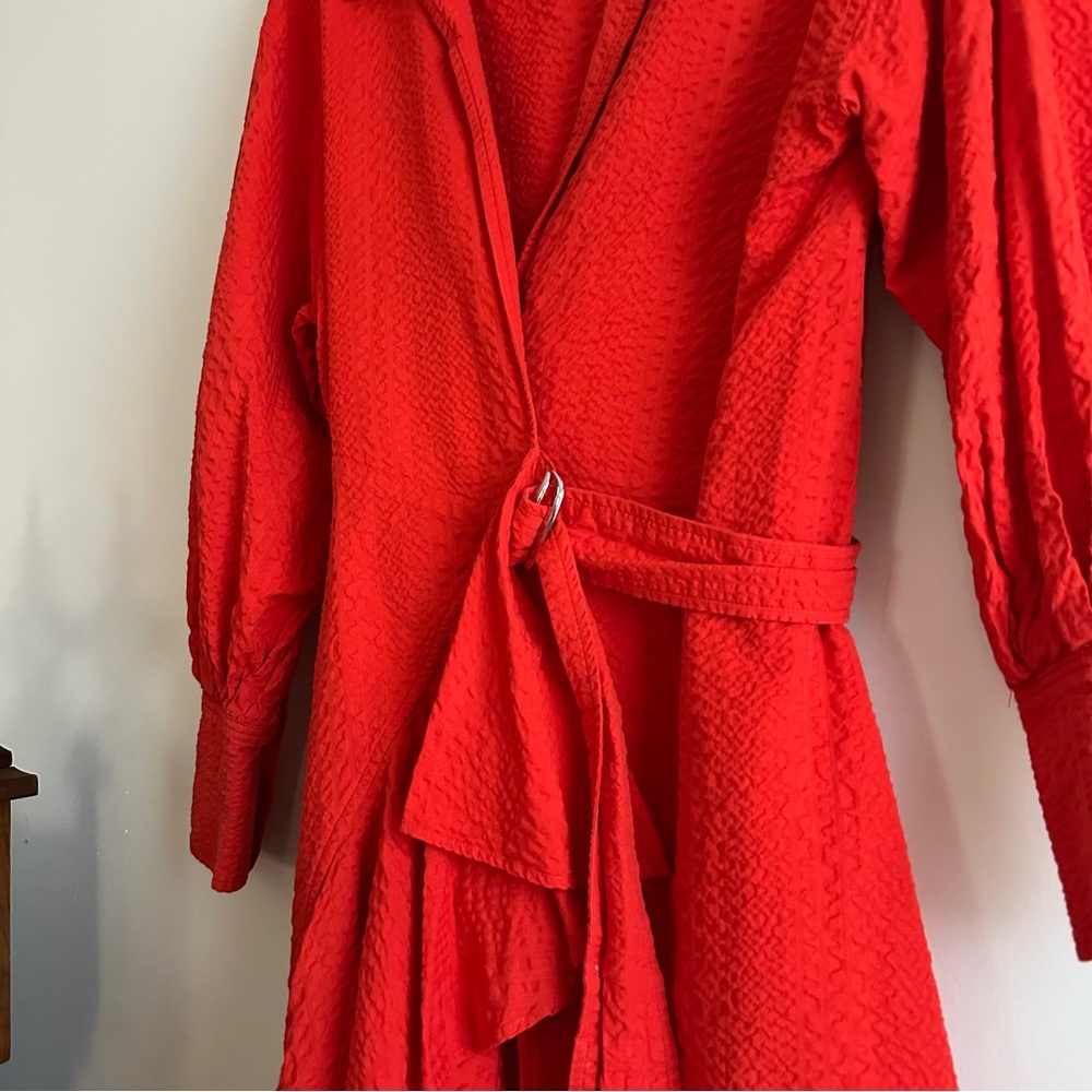 Adeam • Red Wrap Ruffle Dress - Picture 3 of 9